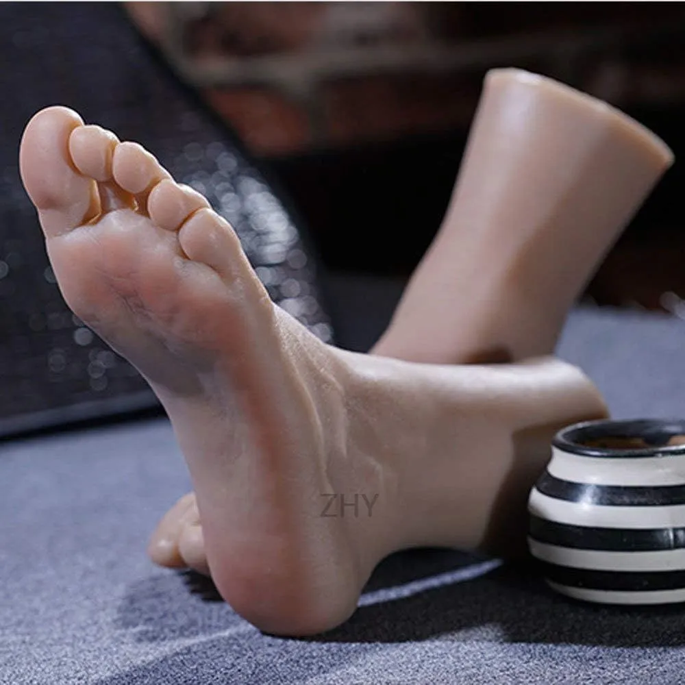 1 Pair Silicone Lifesize Male Mannequin Foot with Bone Display Jewerly Sandal Shoe Sock Display Art Sketch (Wheat)