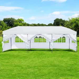 10x30 Pop-Up Canopy with Sidewalls, Heavy Duty Outdoor Party Tent with Wheeled Bag, for Patio, Wedding, Backyard (White)