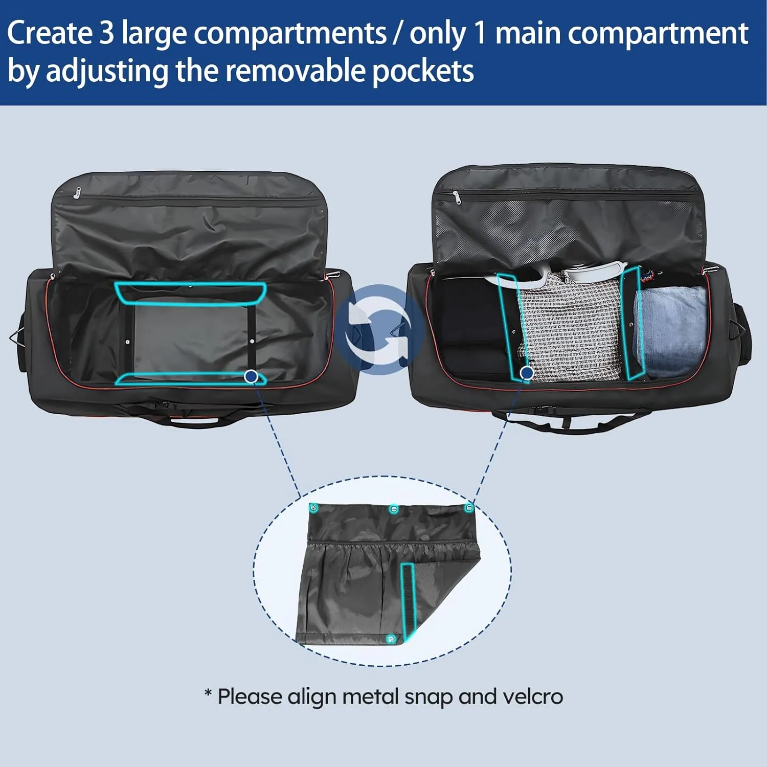 110L Expandable to 140L 32” Foldable Oxford Soft-Sided Rolling Duffle Bag with 2 Heavy-Duty Wheels,3 Large Compartments,Adjustable Shoulder Strap and Attached Organizer Pouch,Black Red