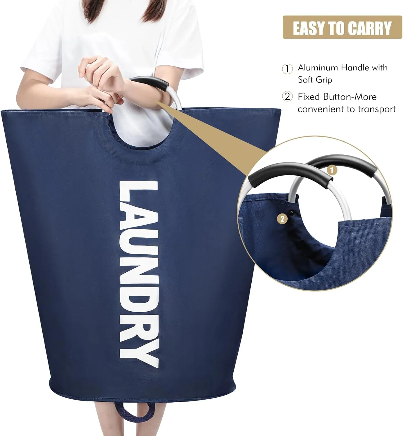 125L X-Large Laundry Basket, Freestanding Tall Clothes Hamper, Collapsible Laundry Bag, Dark Blue