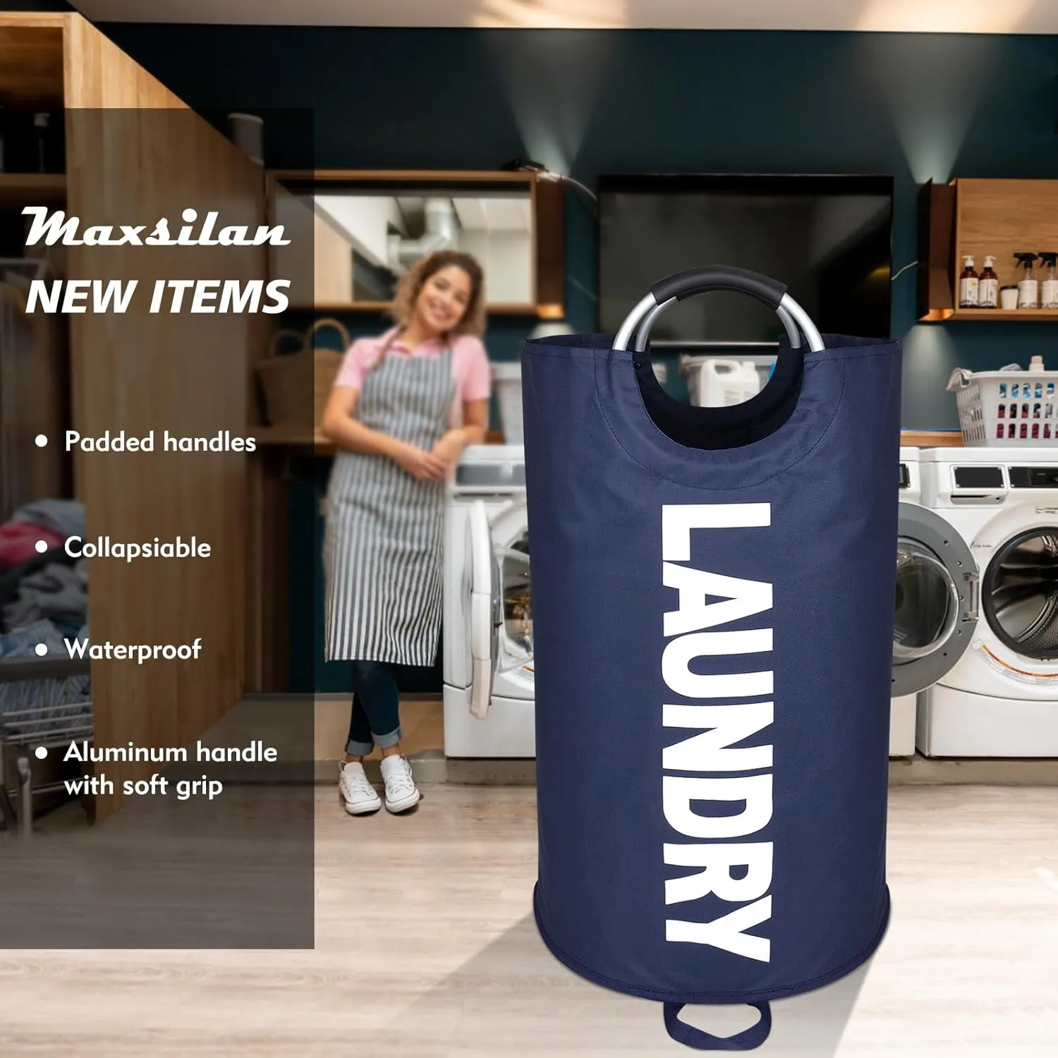 125L X-Large Laundry Basket, Freestanding Tall Clothes Hamper, Collapsible Laundry Bag, Dark Blue