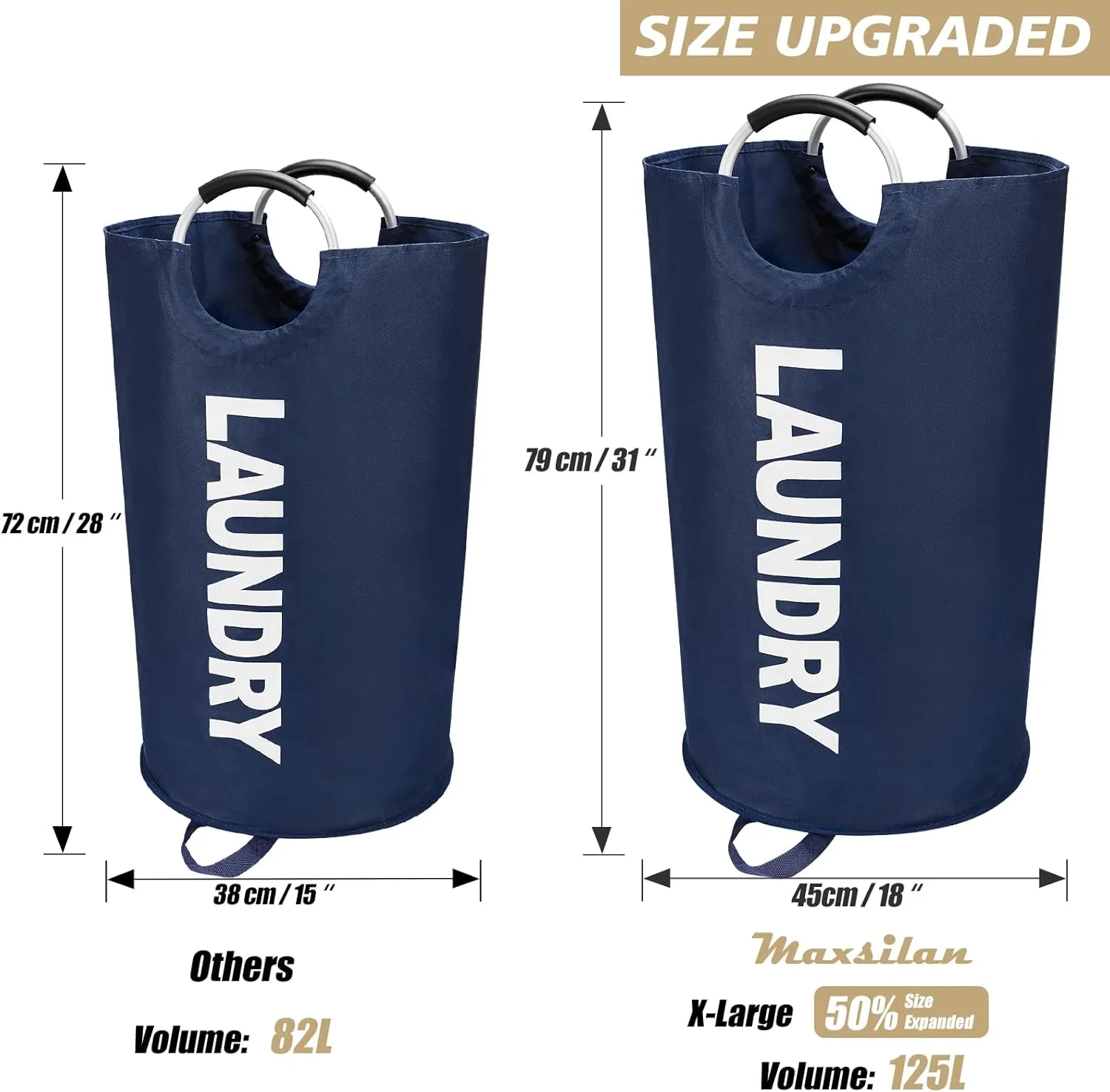 125L X-Large Laundry Basket, Freestanding Tall Clothes Hamper, Collapsible Laundry Bag, Dark Blue