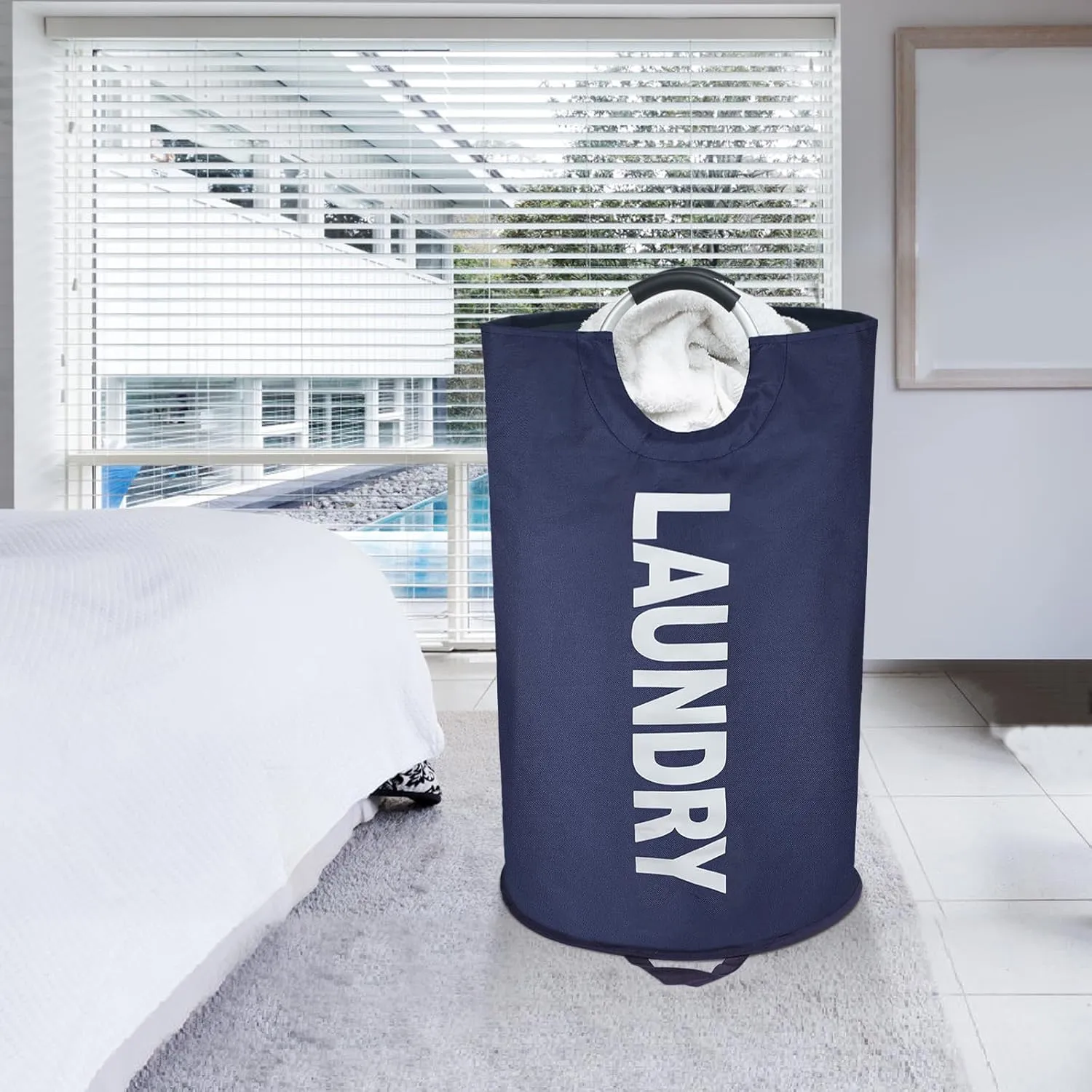 125L X-Large Laundry Basket, Freestanding Tall Clothes Hamper, Collapsible Laundry Bag, Dark Blue