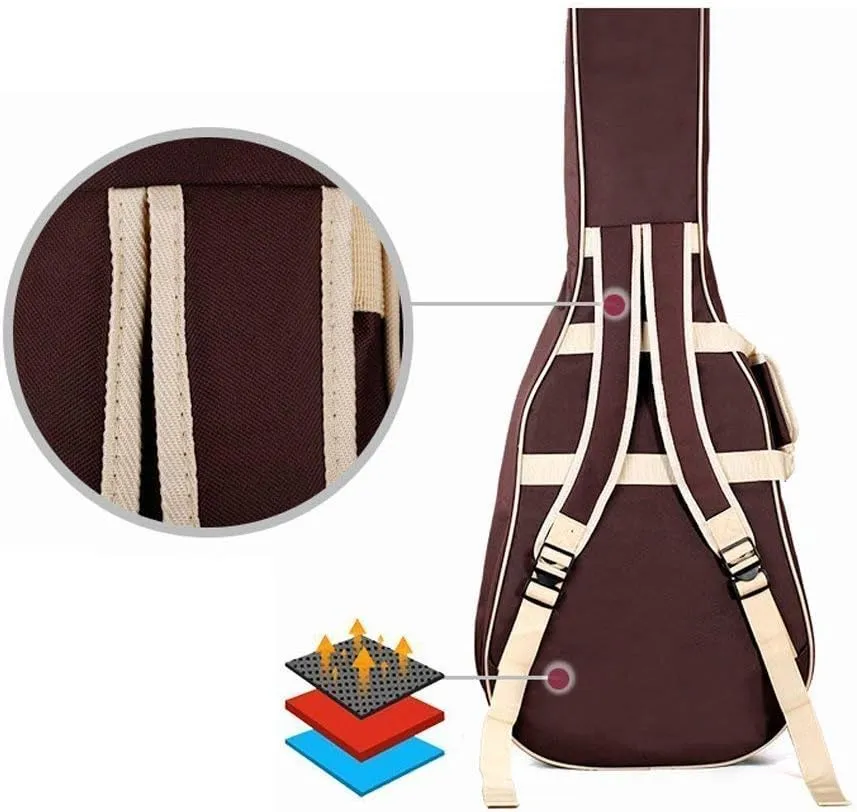 41 Inch Acoustic Guitar Gig Bag Waterproof Dual Adjustable Shoulder Strap Padded Guitar Case Gig Bag Carrying Case for 40 41 Inch Acoustic Classic Folk Guitar (Brown)