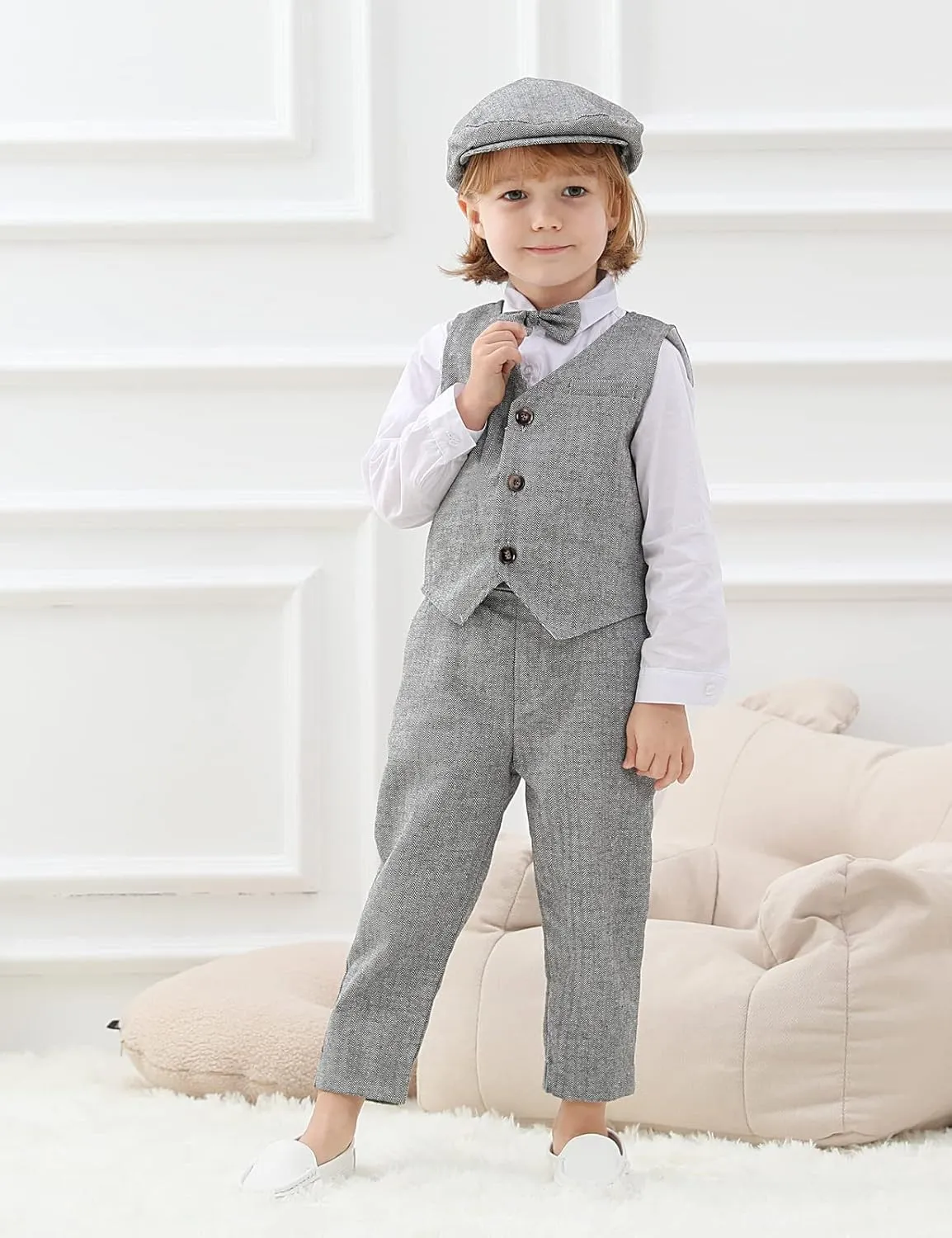 A&J DESIGN 5pcs Baby & Toddler Suit, 12 Months - 5T, Shirt & Pants & Vest & Bow Tie & Driver Cap