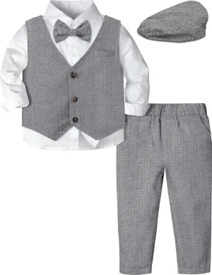 A&J DESIGN 5pcs Baby & Toddler Suit, 12 Months - 5T, Shirt & Pants & Vest & Bow Tie & Driver Cap