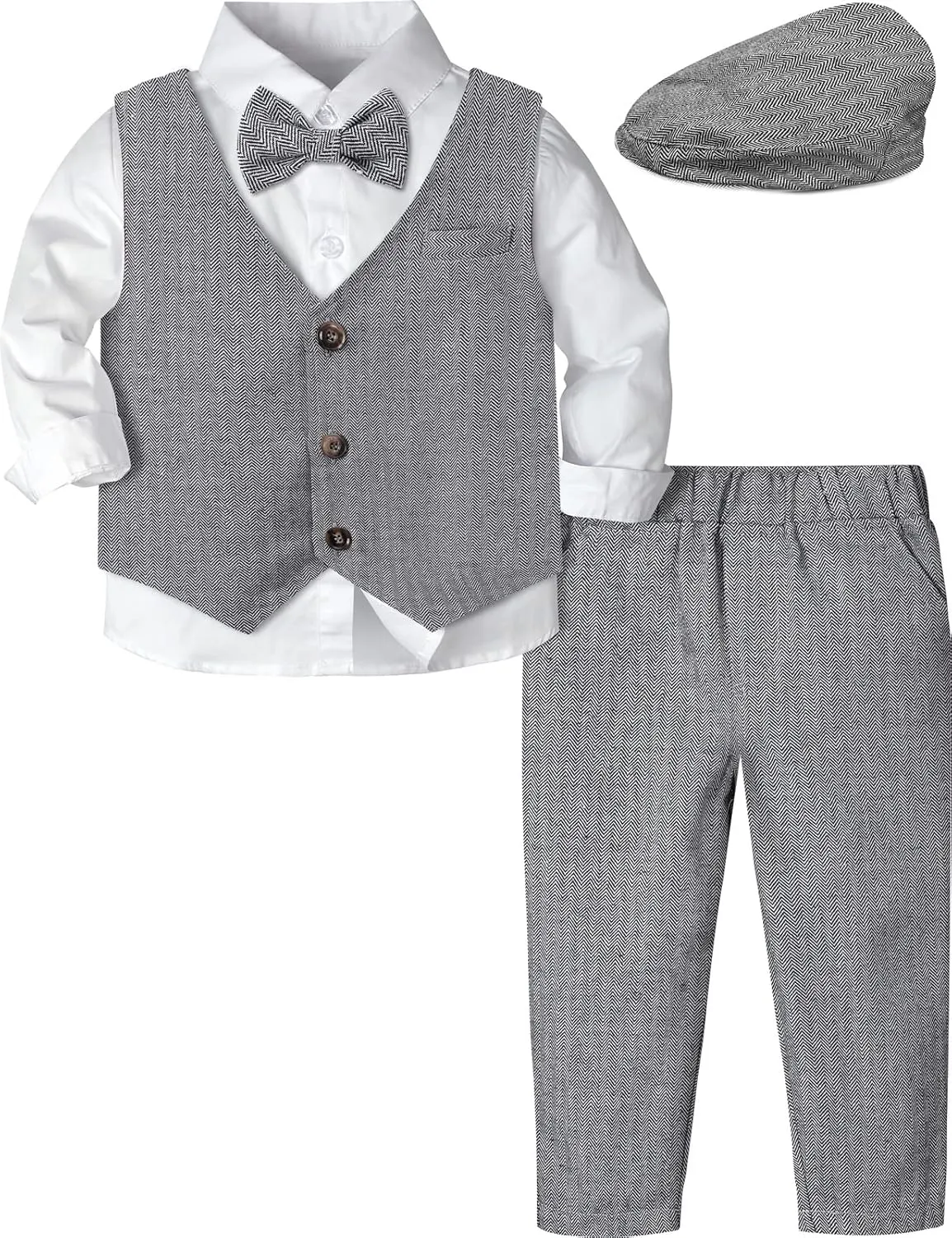 A&J DESIGN 5pcs Baby & Toddler Suit, 12 Months - 5T, Shirt & Pants & Vest & Bow Tie & Driver Cap
