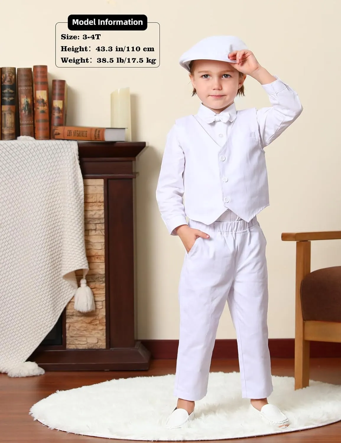 A&J DESIGN 5pcs Baby & Toddler Suit, 12 Months - 5T, Shirt & Pants & Vest & Bow Tie & Driver Cap