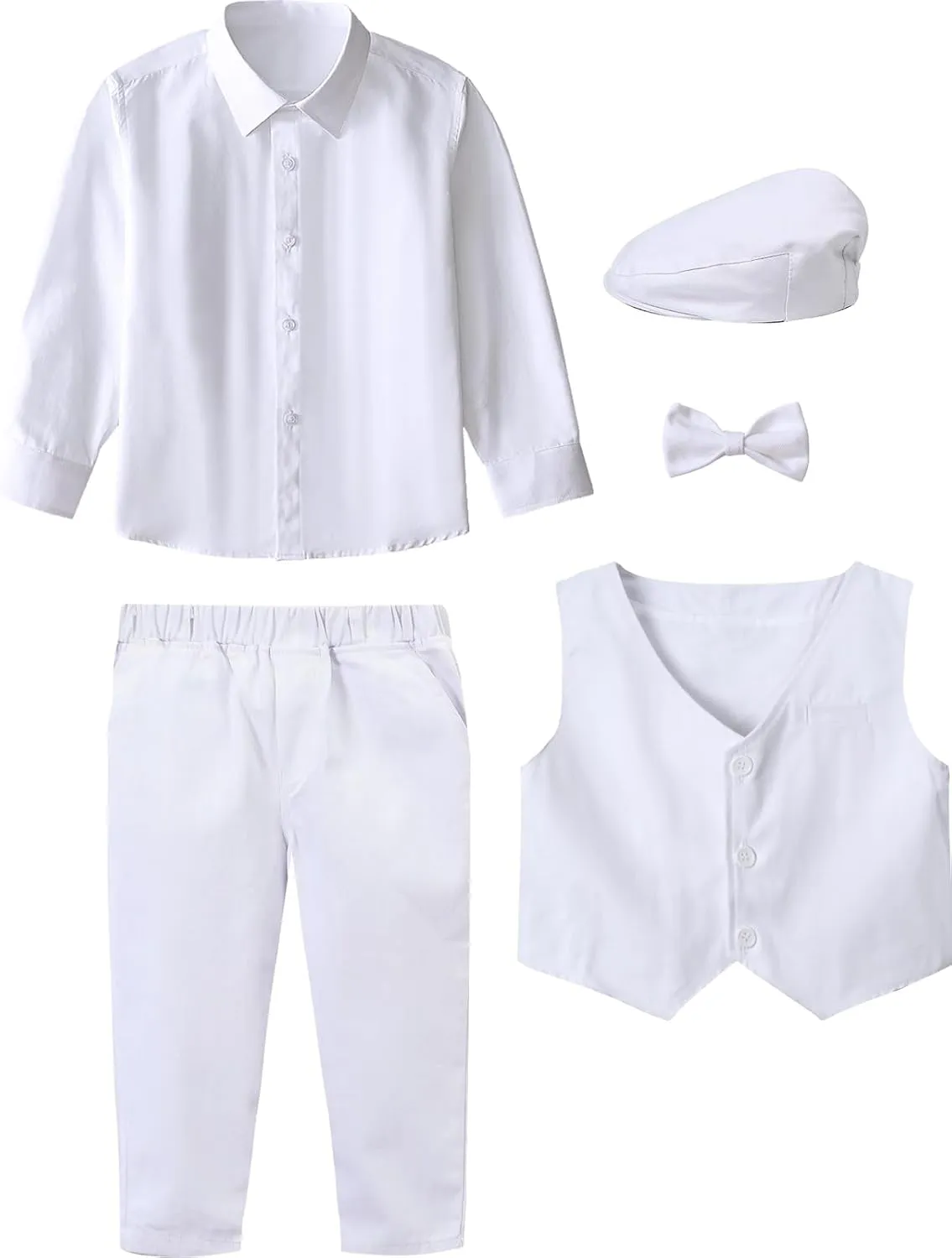 A&J DESIGN 5pcs Baby & Toddler Suit, 12 Months - 5T, Shirt & Pants & Vest & Bow Tie & Driver Cap
