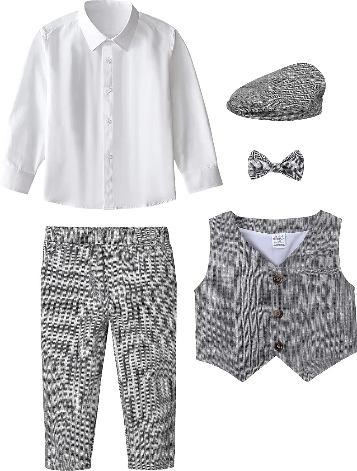 A&J DESIGN 5pcs Baby & Toddler Suit, 12 Months - 5T, Shirt & Pants & Vest & Bow Tie & Driver Cap