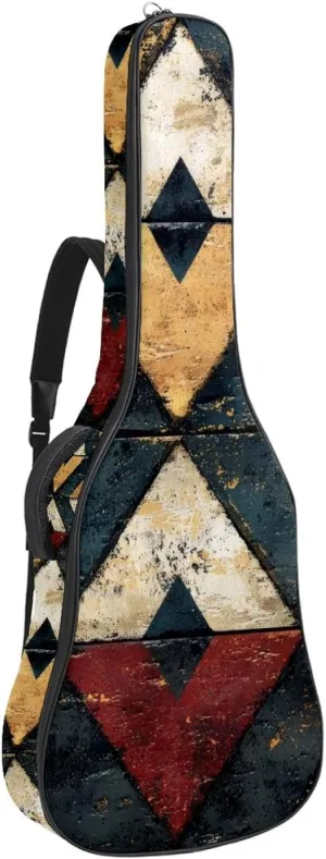 Acoustic Guitar Bag, Soft Guitar Case with 2 Pockets and Back Hanger Loop for 40 41 42 Inch Electric Bass Classical Guitars, Art Ethnic Abstract Pattern