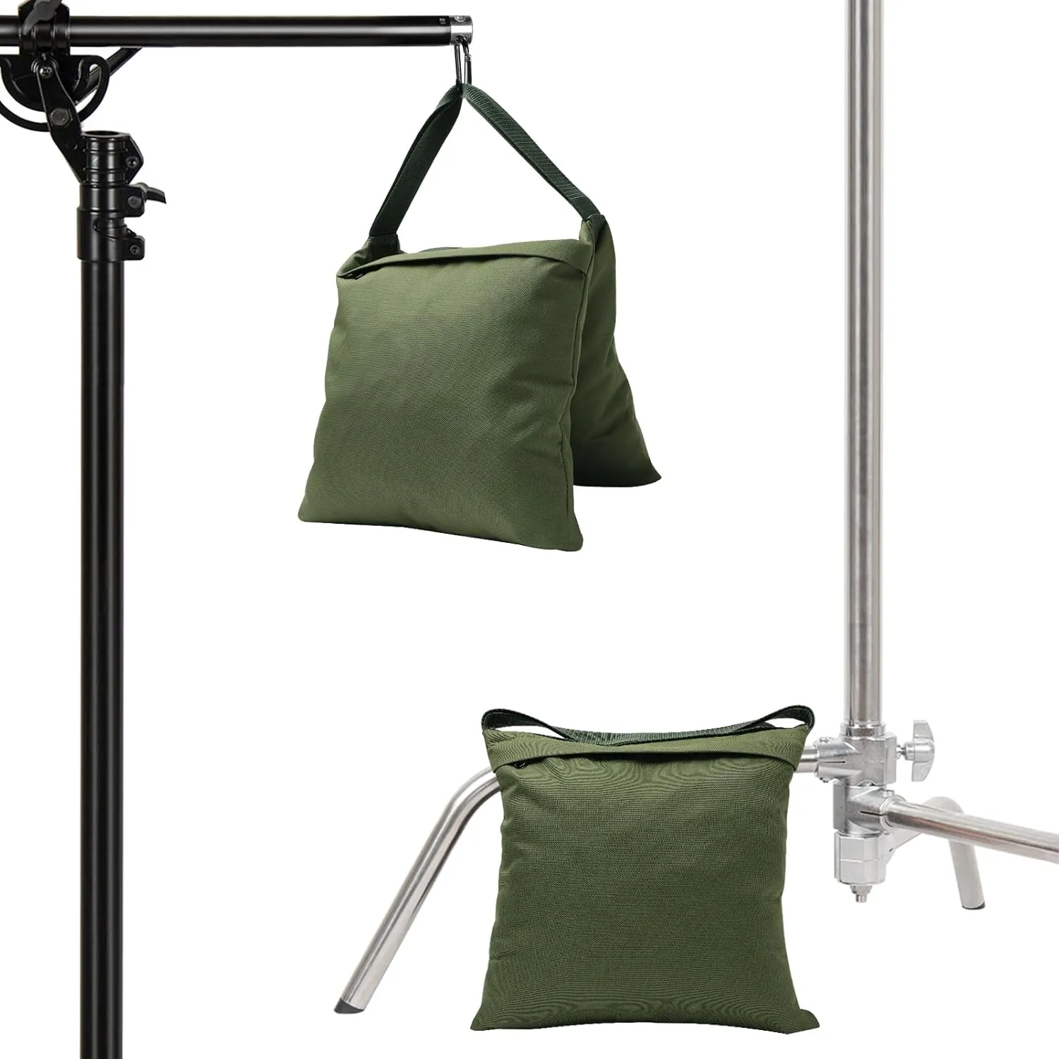 Aimosen 4 Packs Sandbags Military Green Weight Bags for Light Stand, Heavy Duty Saddlebags for Photography Backdrop Stand, Photo Video Tripod, Pop up Tent, Umbrella Base, Fishing Chair, Picnic Table