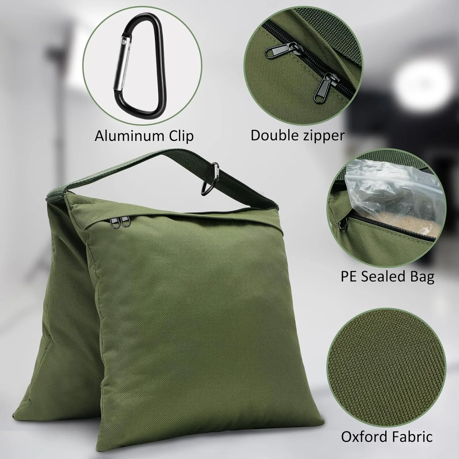 Aimosen 4 Packs Sandbags Military Green Weight Bags for Light Stand, Heavy Duty Saddlebags for Photography Backdrop Stand, Photo Video Tripod, Pop up Tent, Umbrella Base, Fishing Chair, Picnic Table