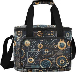 ALAZA Large Lunch Bag Insulated Cooler Bag Soft Lunch Box Machinery Pattern Waterproof Leakproof Beach Travel Picnic Portable