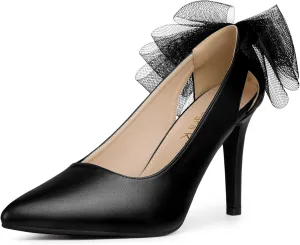 Allegra K Women's Mesh Bow Pointed Toe Stiletto High Heels Pumps