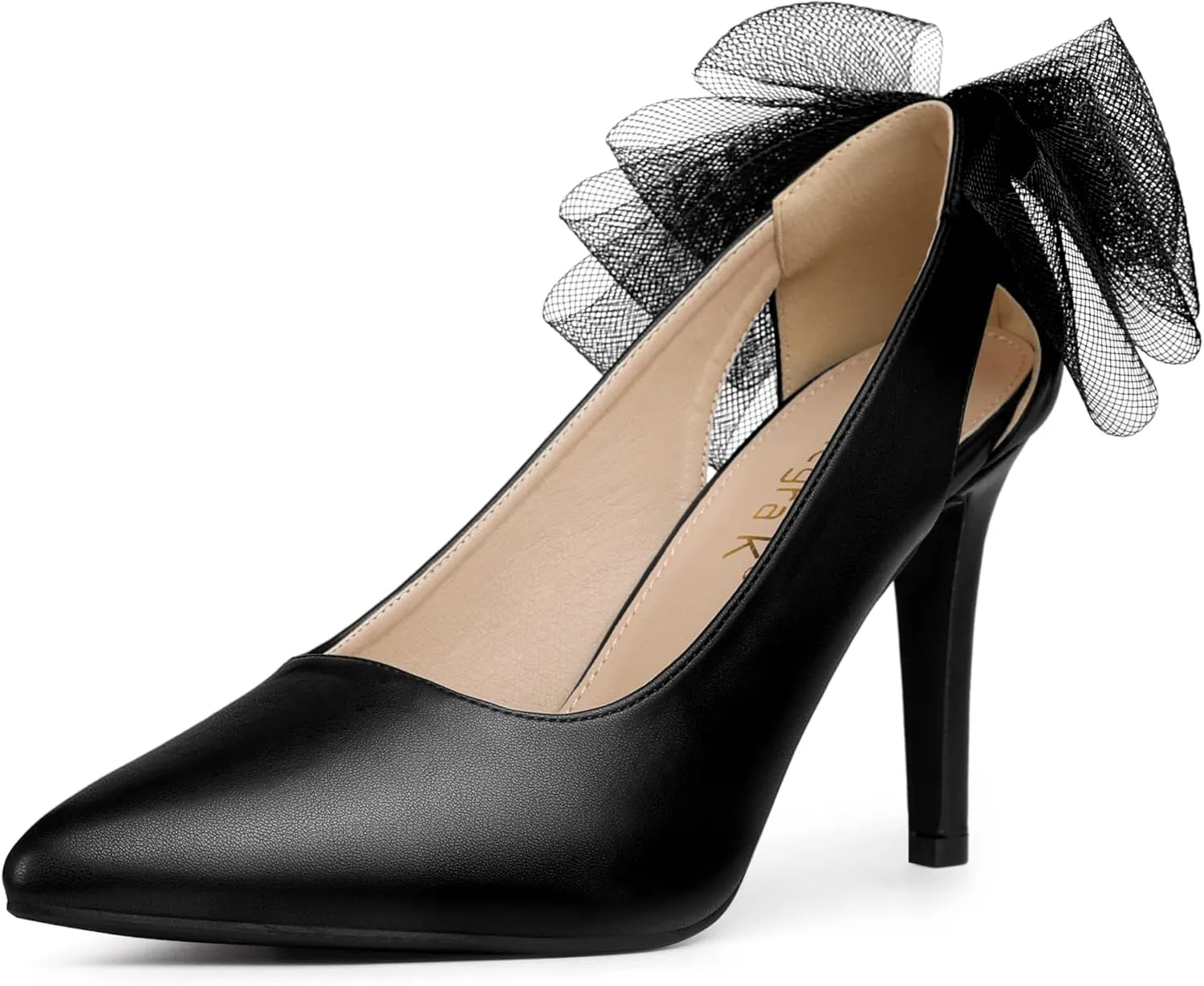 Allegra K Women's Mesh Bow Pointed Toe Stiletto High Heels Pumps