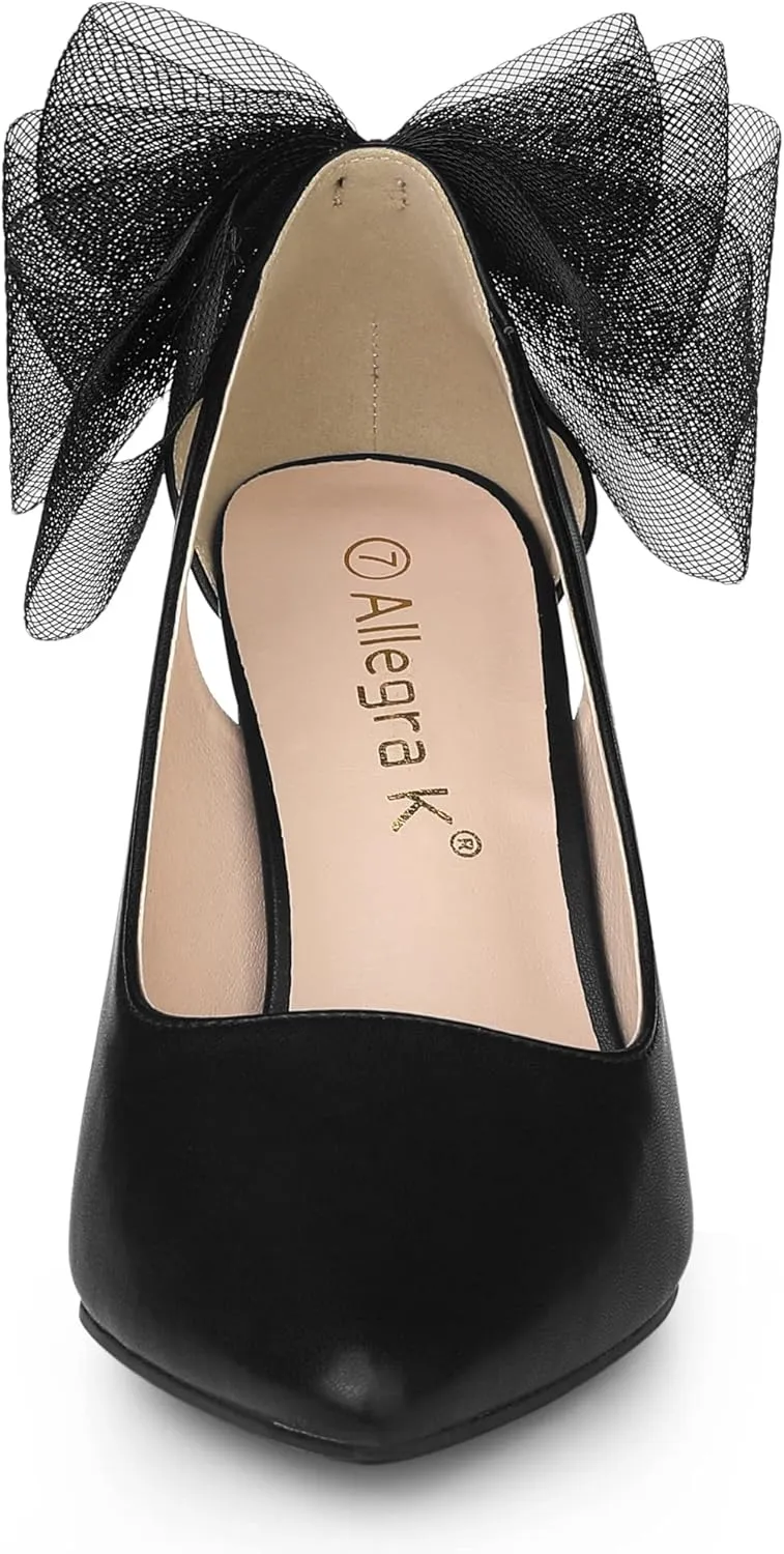 Allegra K Women's Mesh Bow Pointed Toe Stiletto High Heels Pumps