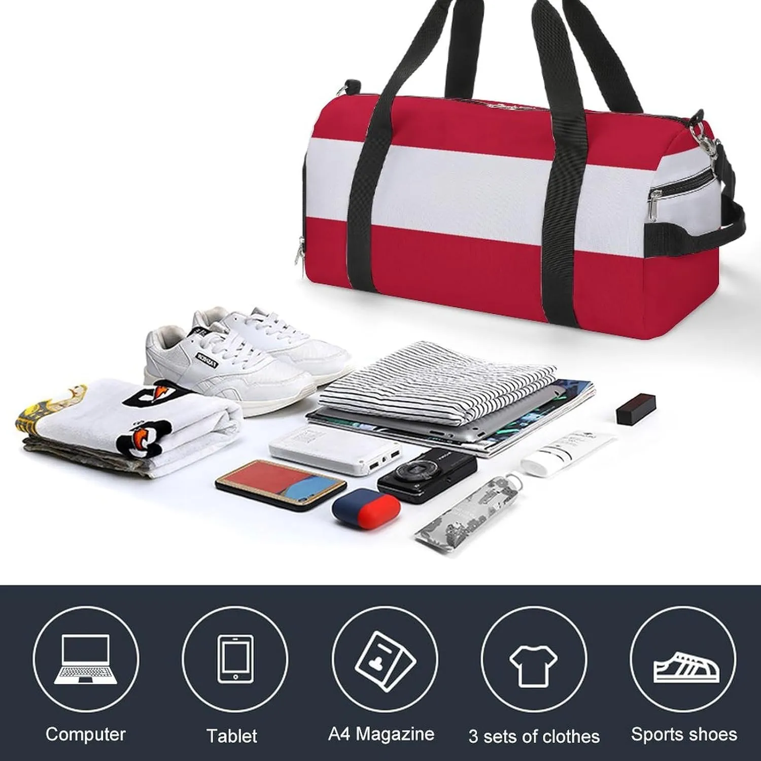 Austria Flag Gym Bag for Men Women Shoe Compartment Lightweight Travel Tote
