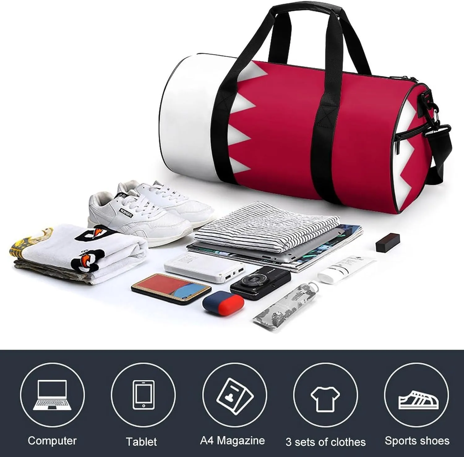 Bahrain Flag Waterproof Gym Bag with Dry Wet Separation for Men Women Sports Travel Weekender