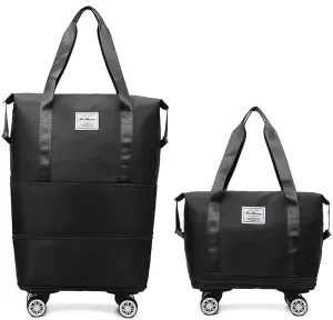 Beente Travel Bag with Wheels, 2025 New Large Capacity Travel Bag - Universal Wheel Removable, Kulken Tote Luggage (Black)