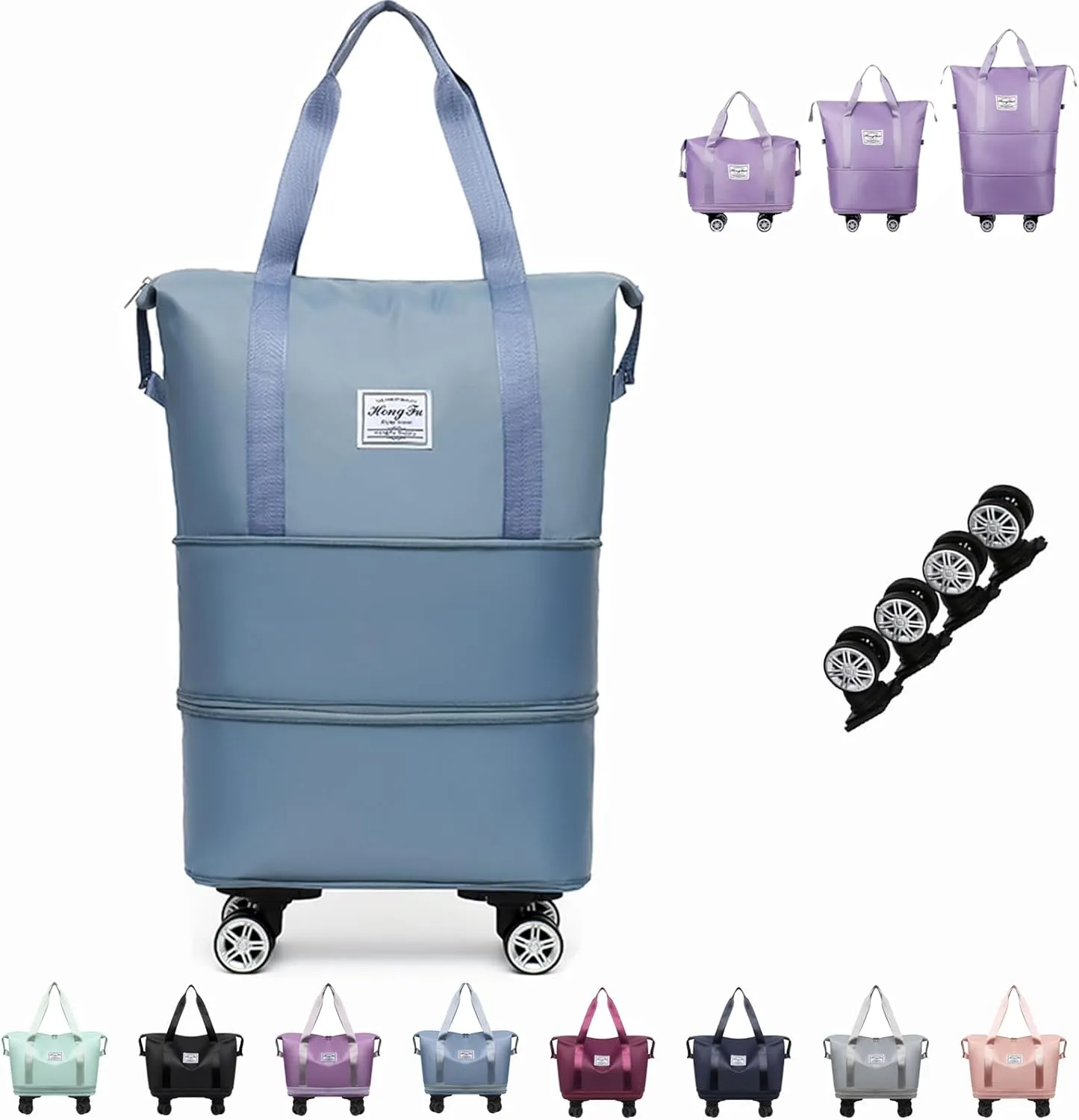 Beente Travel Bag With Wheels, 2025 New Large Capacity Travel Bag - Universal Wheel Removable Silent, Expandable Foldable Carry-On Luggage Bags, For Travel (Light blue)