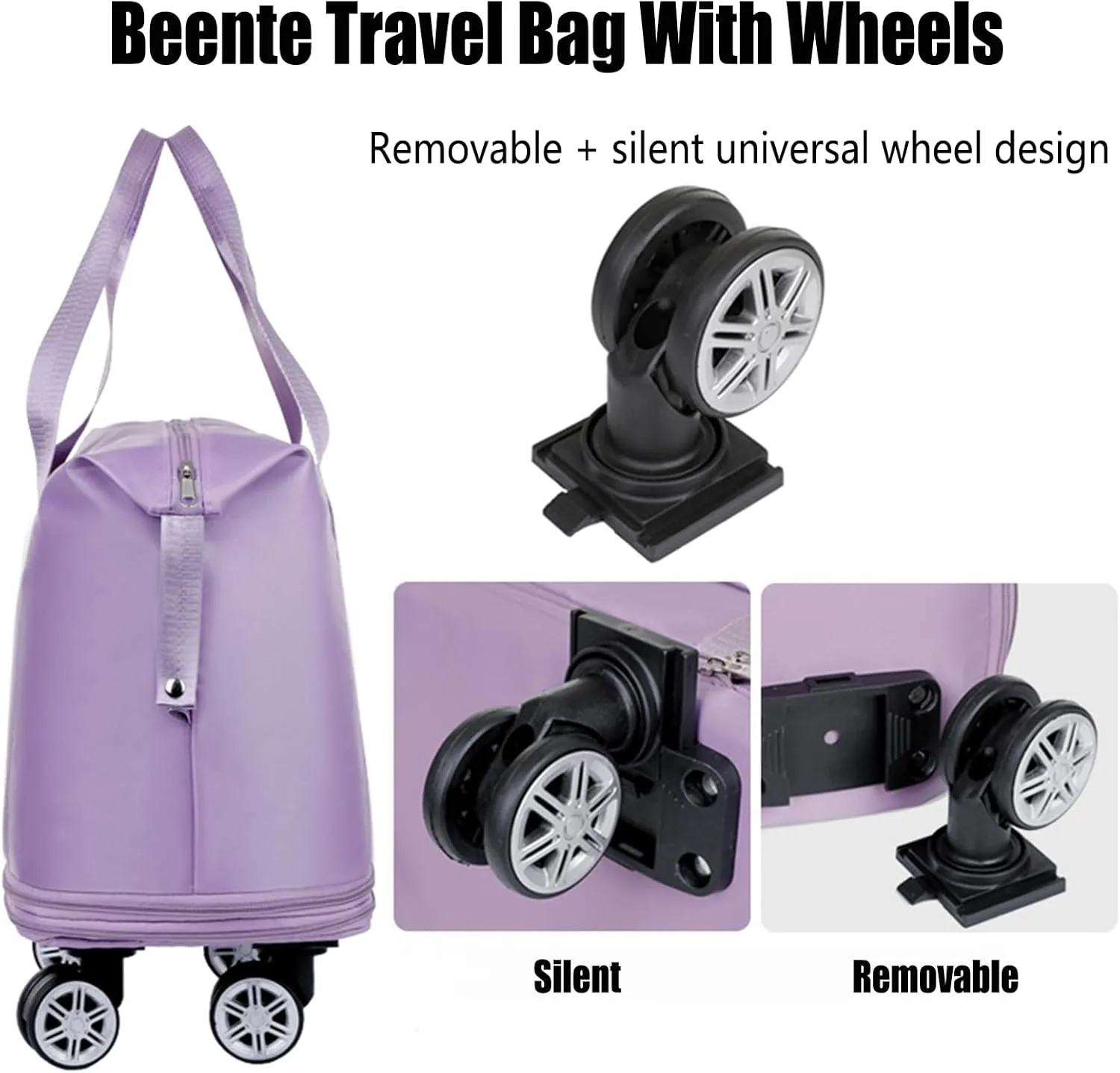 Beente Travel Bag With Wheels, 2025 New Large Capacity Travel Bag - Universal Wheel Removable Silent, Expandable Foldable Carry-On Luggage Bags, For Travel (Light blue)