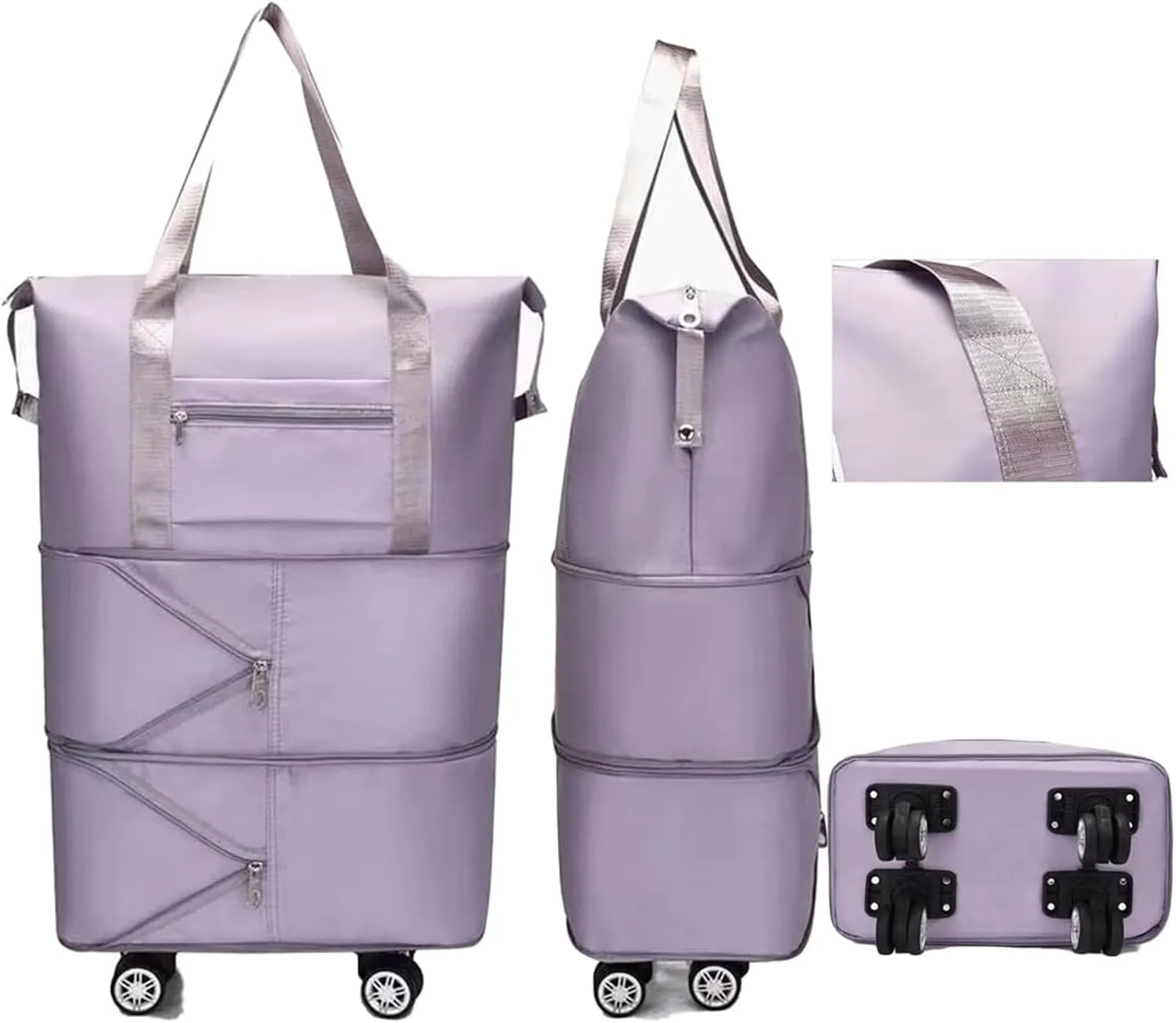 Beente Travel Bag With Wheels, new large capacity travel bag - universal wheel removable, Suitable for travel camping (Purple)
