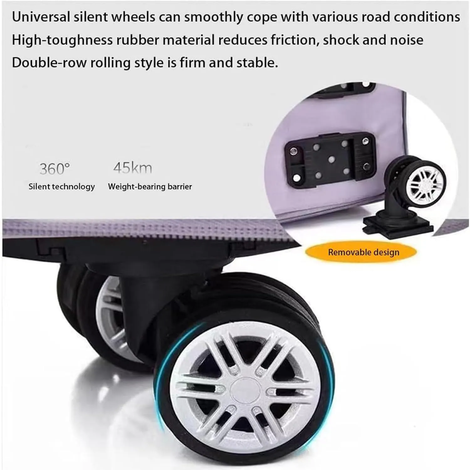 Beente Travel Bag With Wheels, new large capacity travel bag - universal wheel removable, Suitable for travel camping (Purple)