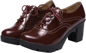 Betastella Women's Chunky Heel Platform Ankle Booties Lace Up Vintage Oxfords Shoes