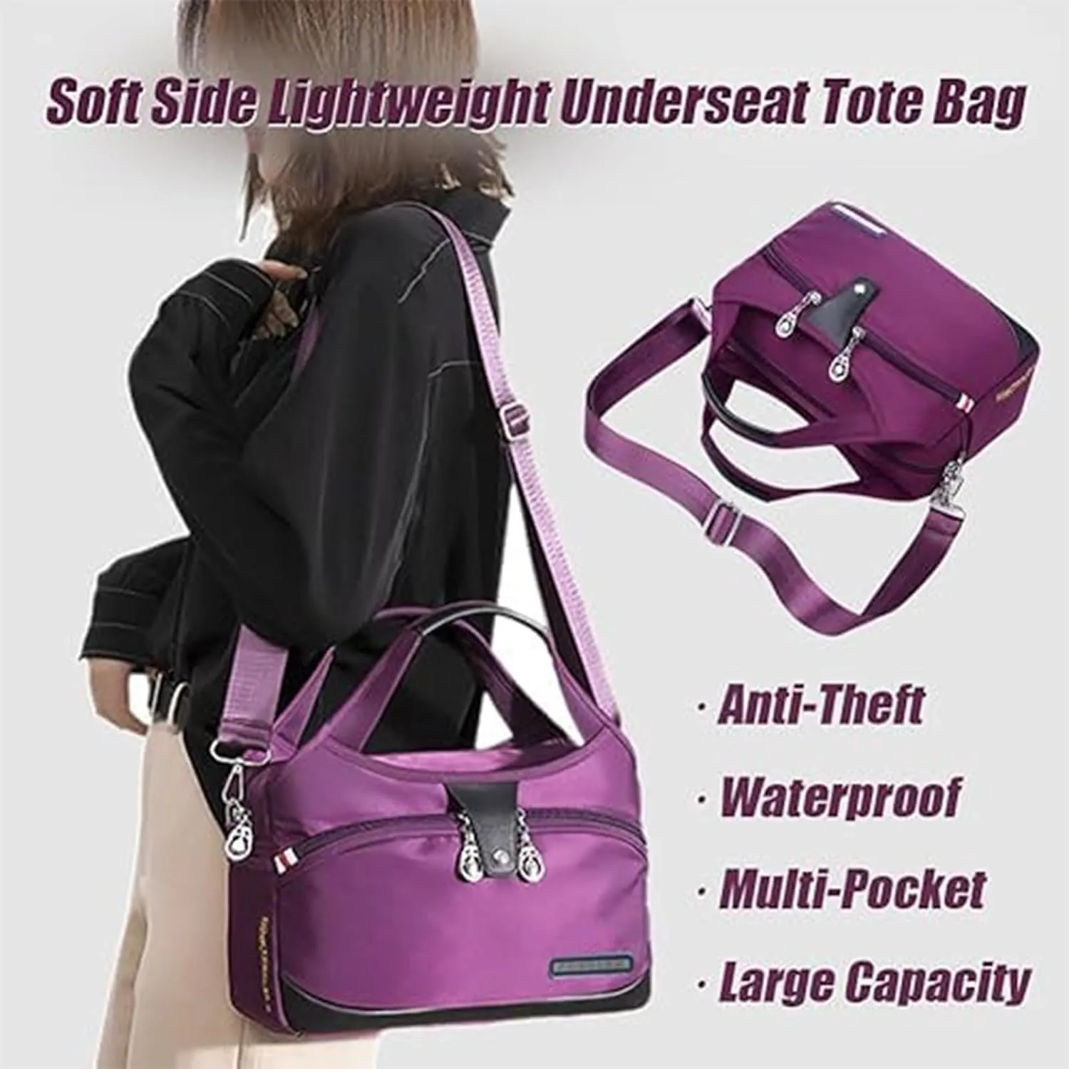 Blaciokamith Soft Side Lightweight Underseat Tote Bag, Waterproof Anti Theft Crossbody Bag, 2025 New Underseat Tote Bag