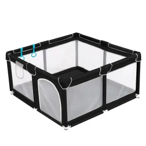 BRIAN & DANY Baby Playpen, Indoor & Outdoor Baby Play Yard with Gate, Sturdy Safety Play Fence with Soft Breathable Mesh, Pull Rings and Handbag, 50"x50", Black