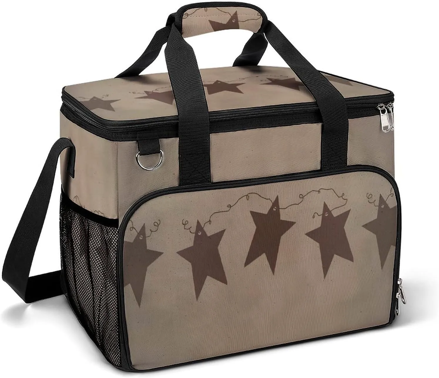 Brown Vintage Rusty Stars Primitive Country Cooler Bag, Collapsible Soft Sided Cooler, Large Leakproof Camping Cooler, Portable Travel Cooler for Camping, Road Trips