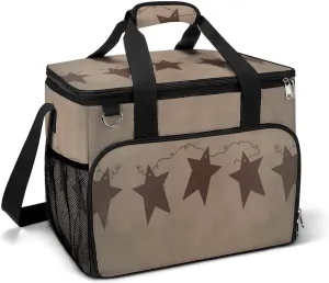 Brown Vintage Rusty Stars Primitive Country Cooler Bag, Collapsible Soft Sided Cooler, Large Leakproof Camping Cooler, Portable Travel Cooler for Camping, Road Trips
