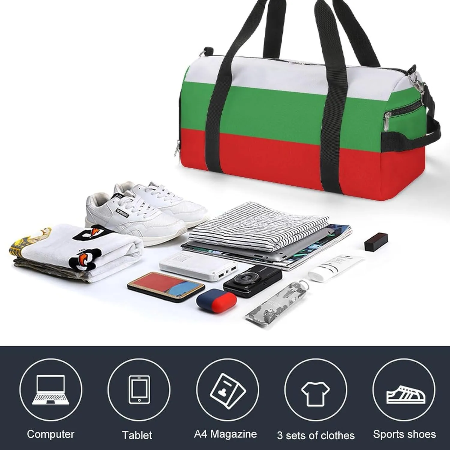 Bulgaria Flag Travel Duffle for Men Women with Wet Pocket and Shoe Compartment