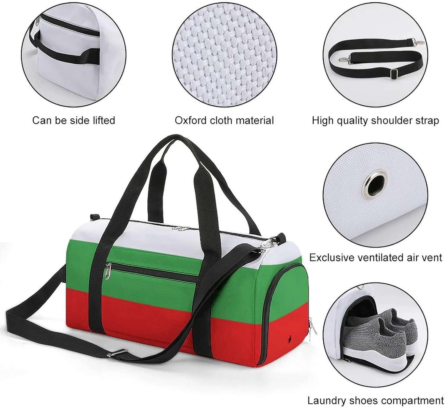 Bulgaria Flag Travel Duffle for Men Women with Wet Pocket and Shoe Compartment