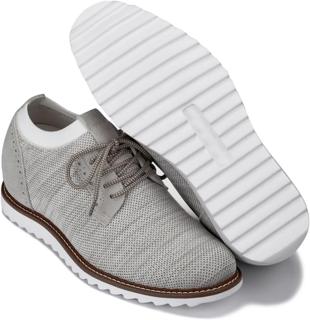 CALTO Men's Invisible Height Increasing Elevator Shoes - Cream Lightweight Lace-up Casual Derby - 3.2 Inches Taller - J1505 - Size 10.5 D(M) US