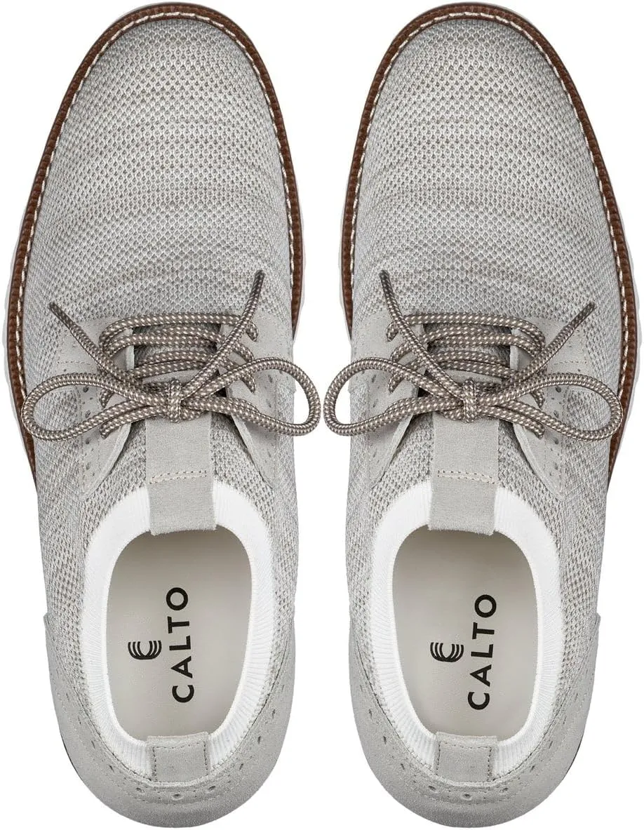 CALTO Men's Invisible Height Increasing Elevator Shoes - Cream Lightweight Lace-up Casual Derby - 3.2 Inches Taller - J1505 - Size 10.5 D(M) US