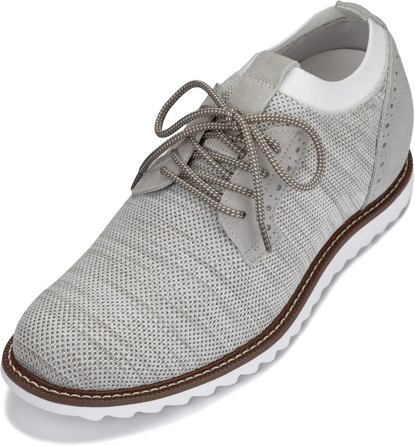 CALTO Men's Invisible Height Increasing Elevator Shoes - Cream Lightweight Lace-up Casual Derby - 3.2 Inches Taller - J1505 - Size 10.5 D(M) US