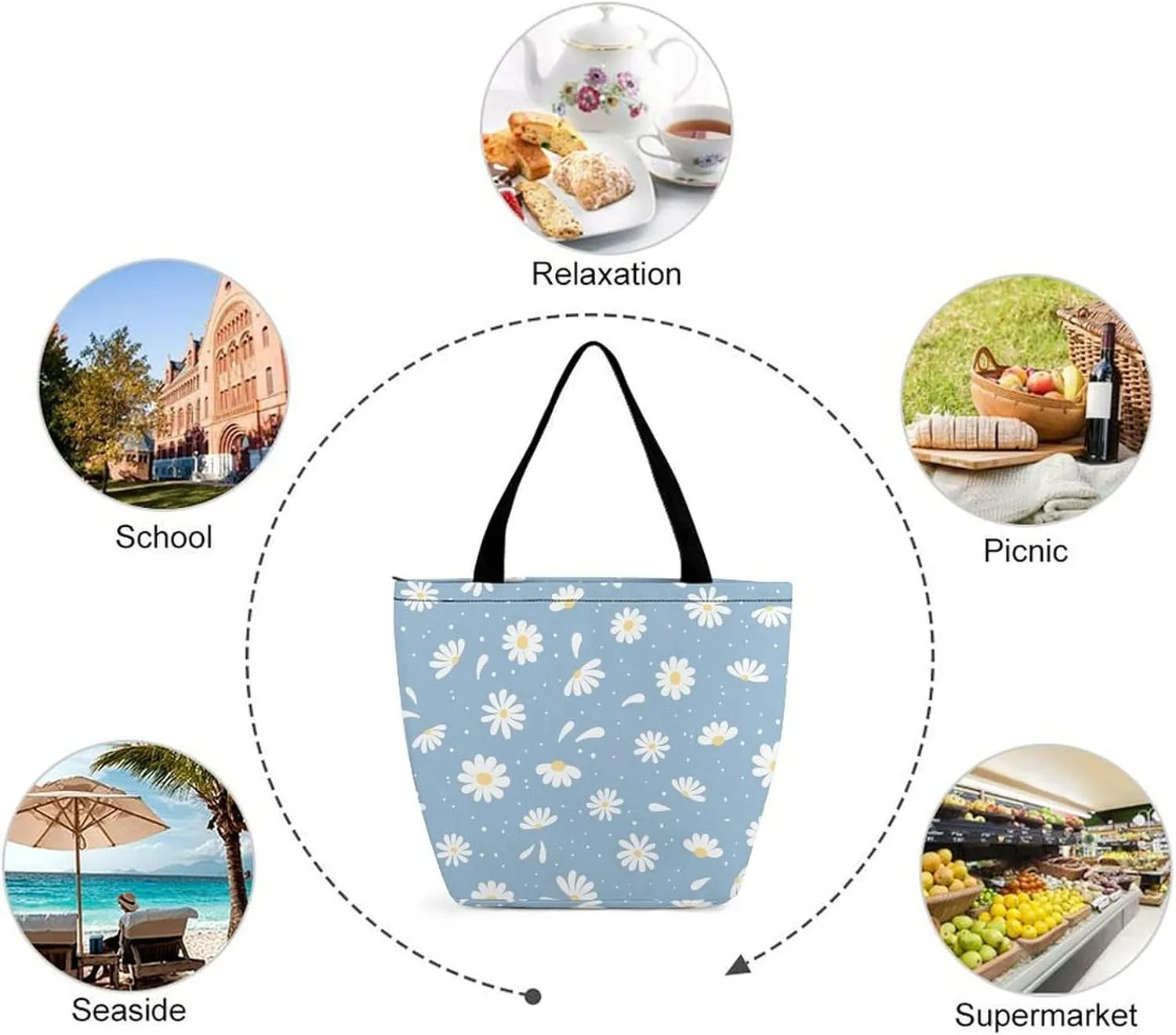 Cartoon Dinosaurs Pattern Hobo Handbags With Zipper Women's Tote Handbags