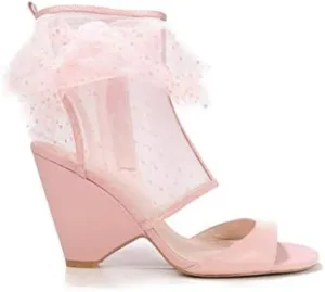 Cecelia New York Amelia Peep Toe Shootie White Mesh Bridal Chic Sandal Pumps, 7.5