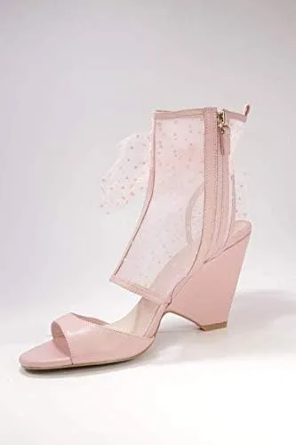 Cecelia New York Amelia Peep Toe Shootie White Mesh Bridal Chic Sandal Pumps, 7.5