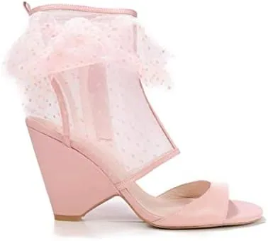 Cecelia New York Amelia Peep Toe Shootie White Mesh Bridal Chic Sandal Pumps, 7.5