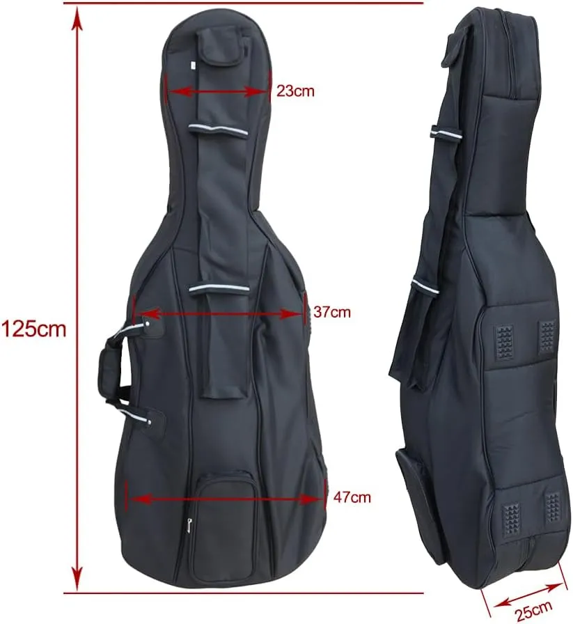 Cello case 4/4 Thickened Soft Bag Cello Gig Bag with Multiple Pockets & Handle & Adjustable backpack straps Strong light (black)