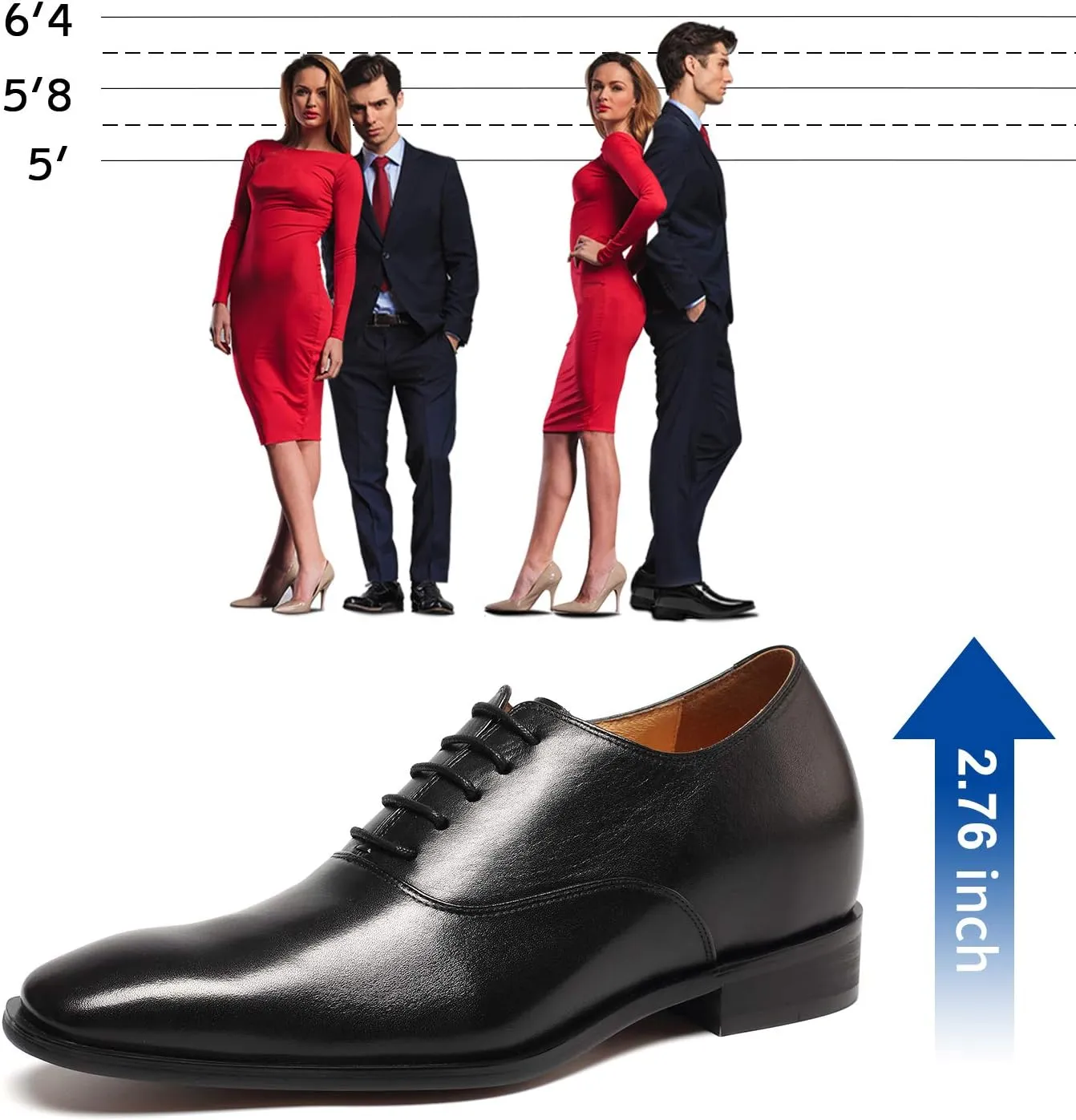 CHAMARIPA Elevator Shoes for Men Invisible Height Increasing Elevator Shoes Lace up Leather Formal Oxford Dress Tuxedo Lift Shoes Make You Taller