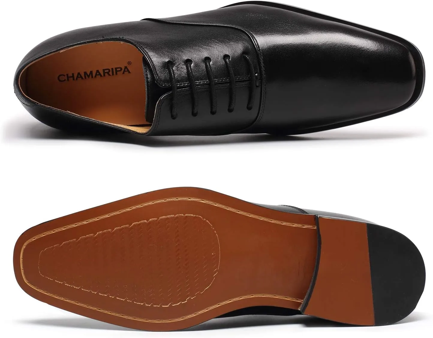 CHAMARIPA Elevator Shoes for Men Invisible Height Increasing Elevator Shoes Lace up Leather Formal Oxford Dress Tuxedo Lift Shoes Make You Taller