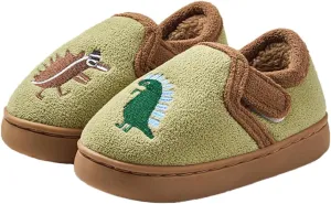 ChayChax Toddler Dinosaurs Full Slippers Warm Plush House Shoes Adjustable Fuzzy Loafer Slipper with Non-Slip Rubber Sole