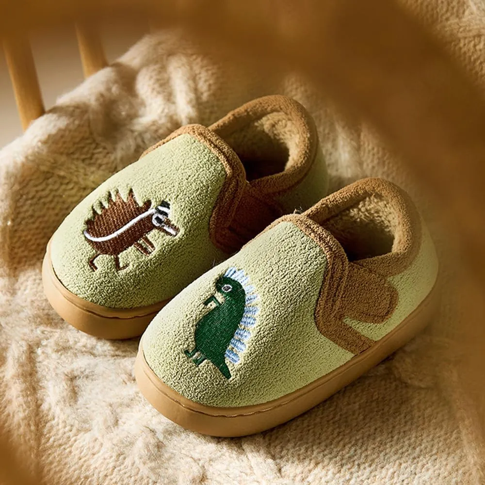 ChayChax Toddler Dinosaurs Full Slippers Warm Plush House Shoes Adjustable Fuzzy Loafer Slipper with Non-Slip Rubber Sole