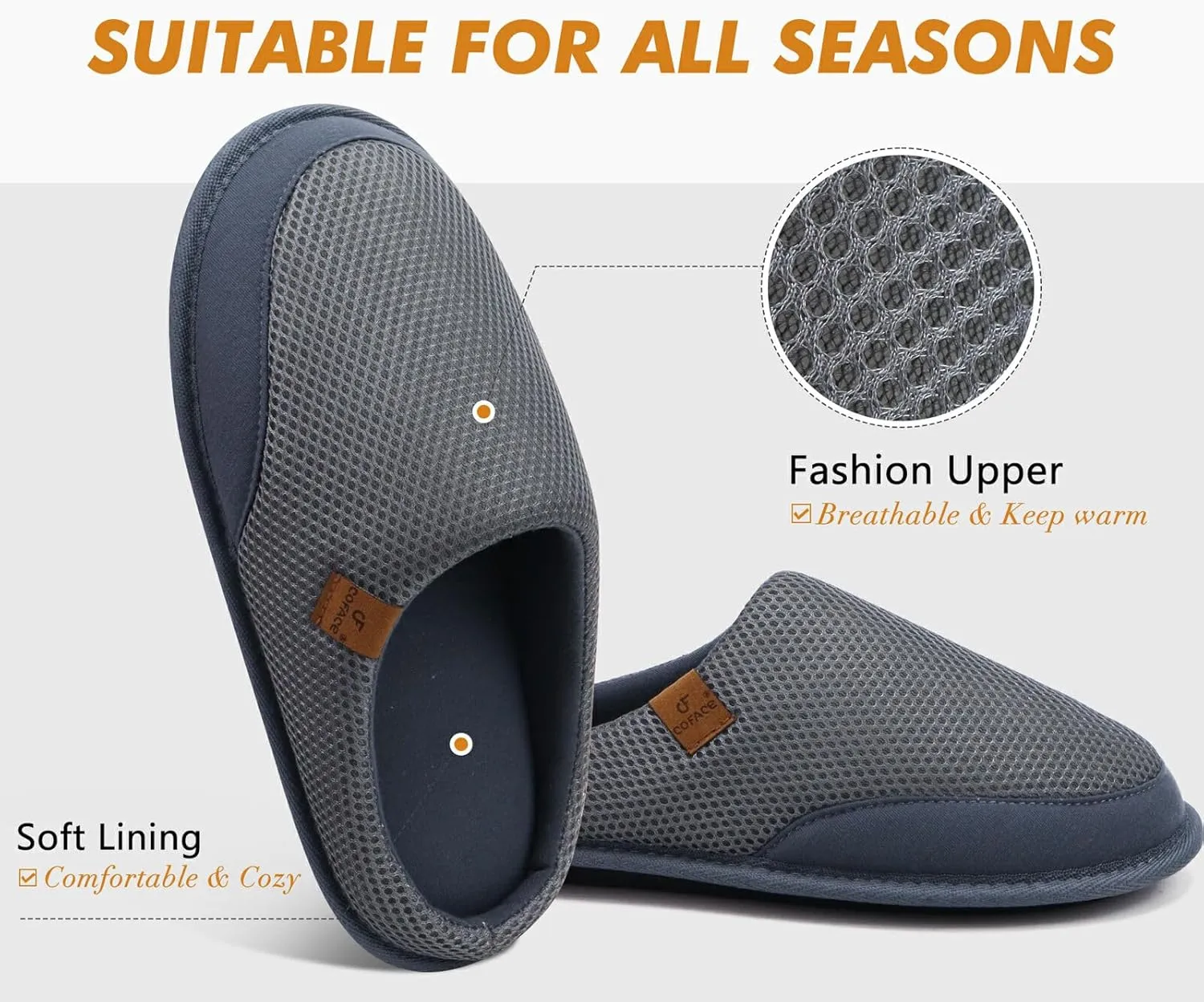COFACE Unisex Mens Womens Cozy Memory Foam Scuff Slippers Casual Slip On Warm House Shoes Indoor/Outdoor Felt Sandal Slippers With Arch Support Rubber Sole Size 4-15