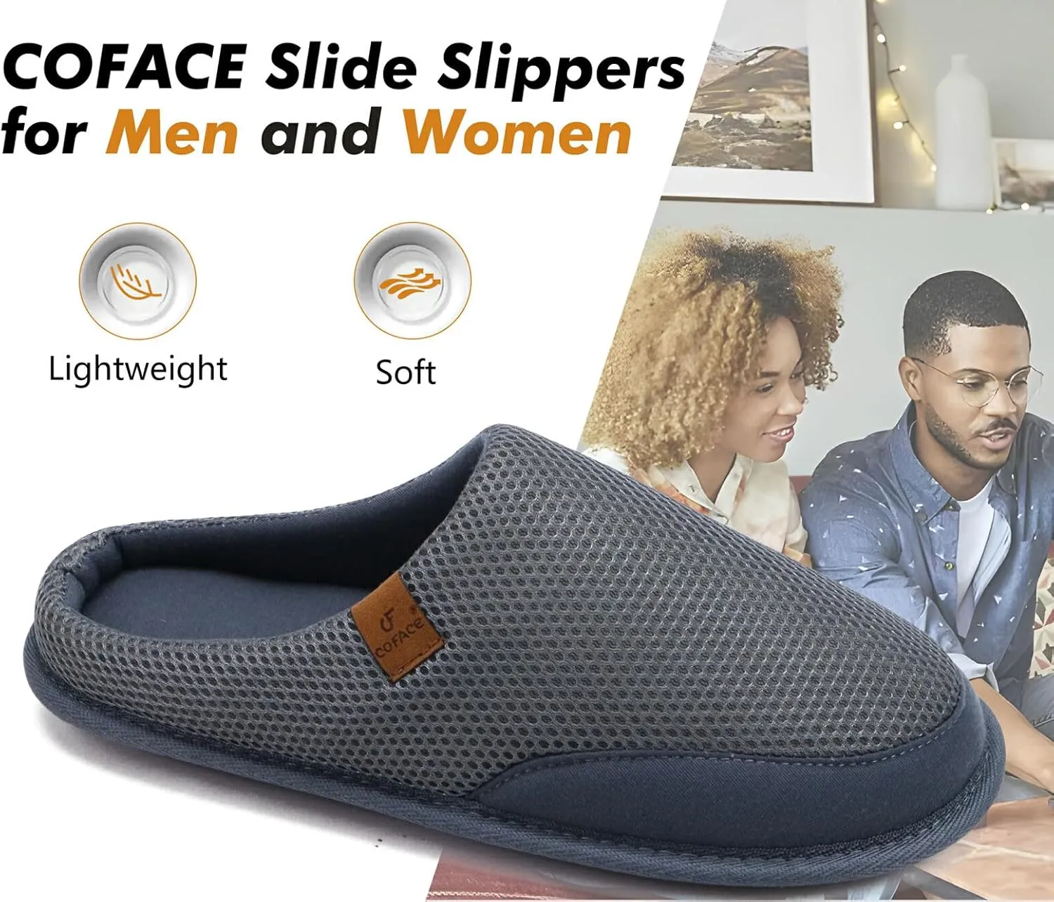 COFACE Unisex Mens Womens Cozy Memory Foam Scuff Slippers Casual Slip On Warm House Shoes Indoor/Outdoor Felt Sandal Slippers With Arch Support Rubber Sole Size 4-15