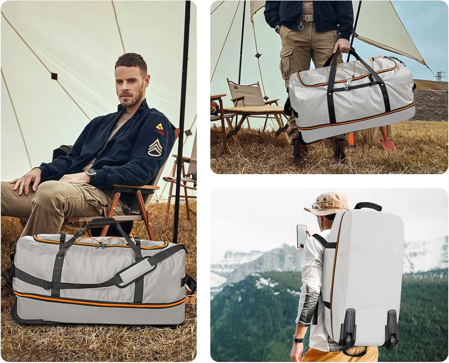 CONTAIL 32" Soft-Sided Rolling Duffle Bag with 2 Wheels,Expandable from 110L to 140L,Foldable Travel Duffel with Multiple Compartments,Grey